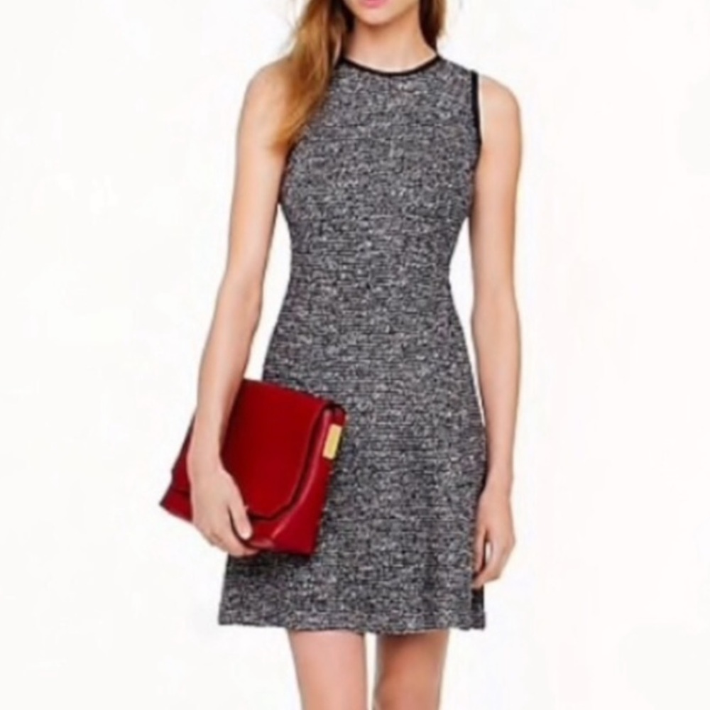 NWT J Crew Textured Tweed Dress A Line Sleeveless Marled Black Sz 2